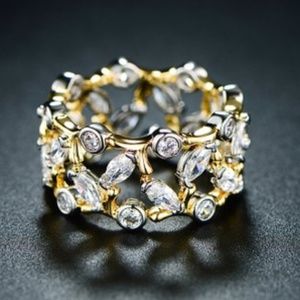 Two Tone Cubic Zirconia Eternity Ring Size 7 Round Marquise Bezel Vine Ring